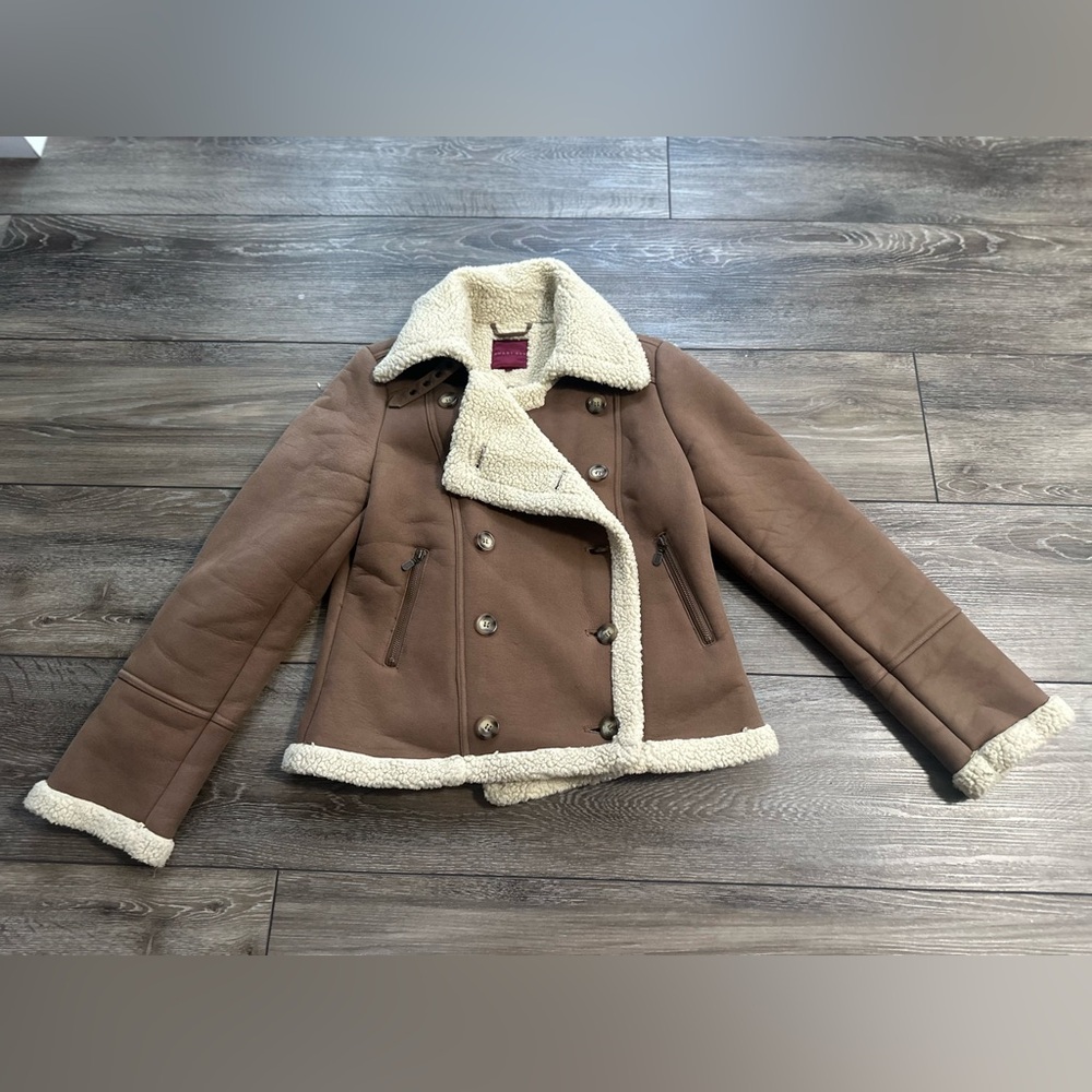 Smart Set Brown Teddy Jacket with Cream Accents/ woman’s size M - Picture 4 of 11
